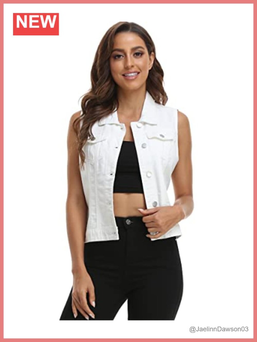 Womens 100% Cotton Denim Vest Sleeveless Button Down Chest Pockets